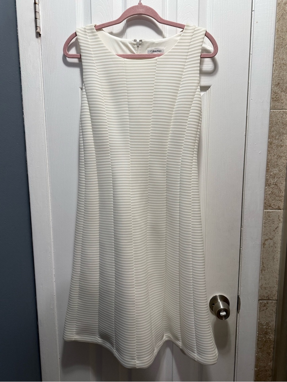 Calvin Klein Cream Textured Sleeveless A-Line Dress
